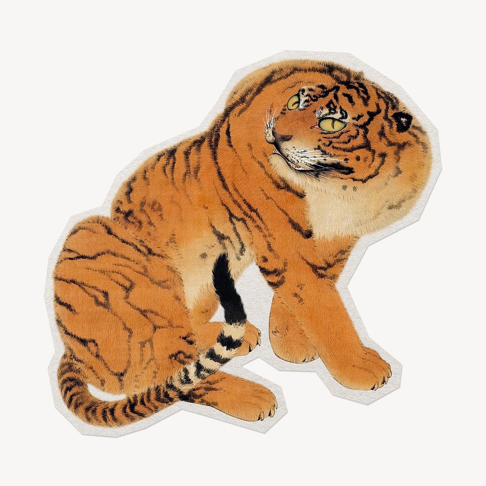 Sitting Tiger paper element with white border 
