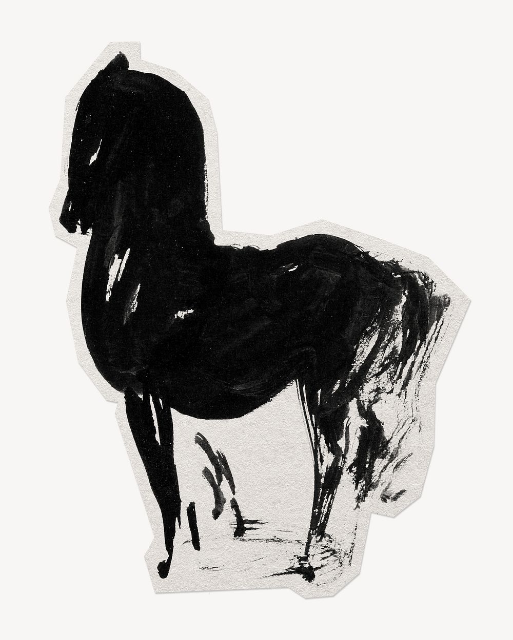 Vintage horse silhouette painting paper element with white border 