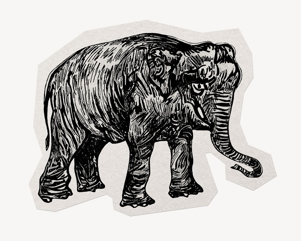 Vintage elephant paper element with white border 