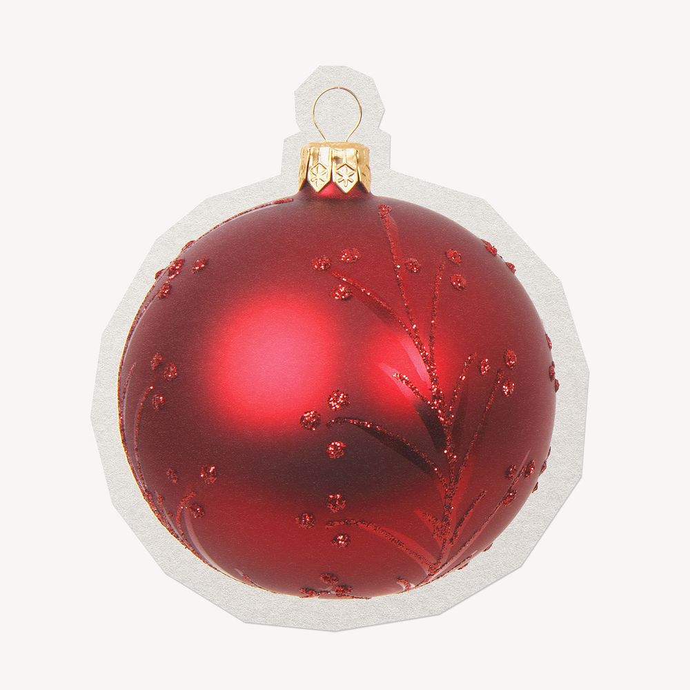 Red Christmas bauble, paper cut isolated design