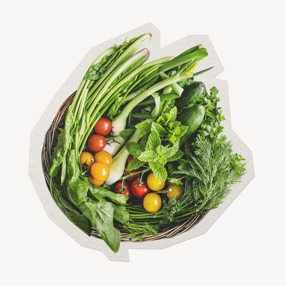 Vegetables basket paper cut isolated design