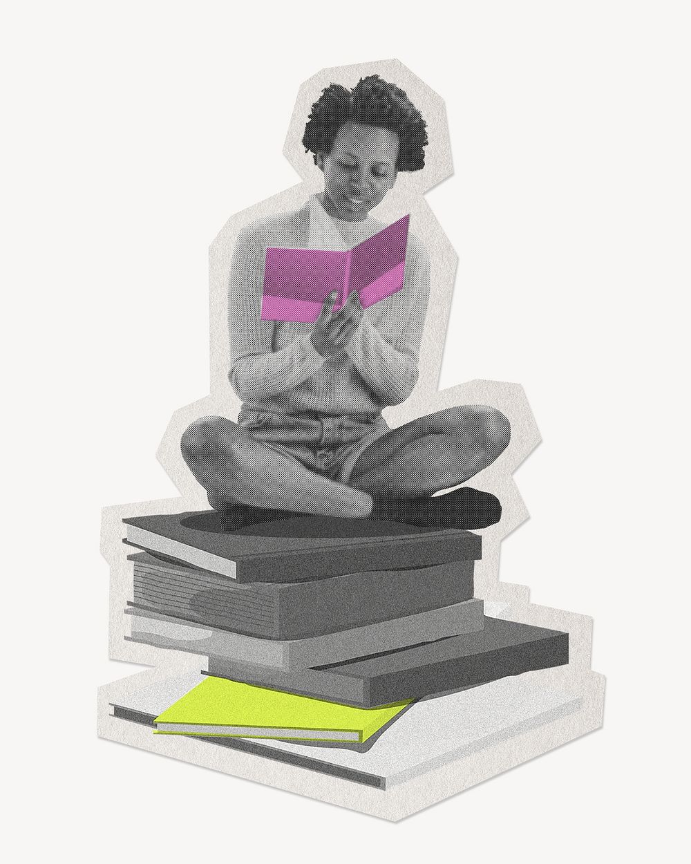 Woman reading book,paper cut isolated design