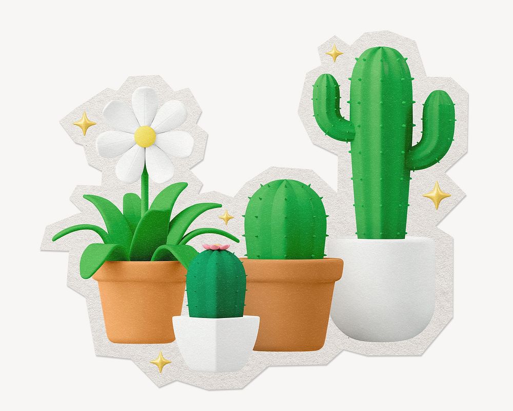3D potted houseplants paper cut isolated design
