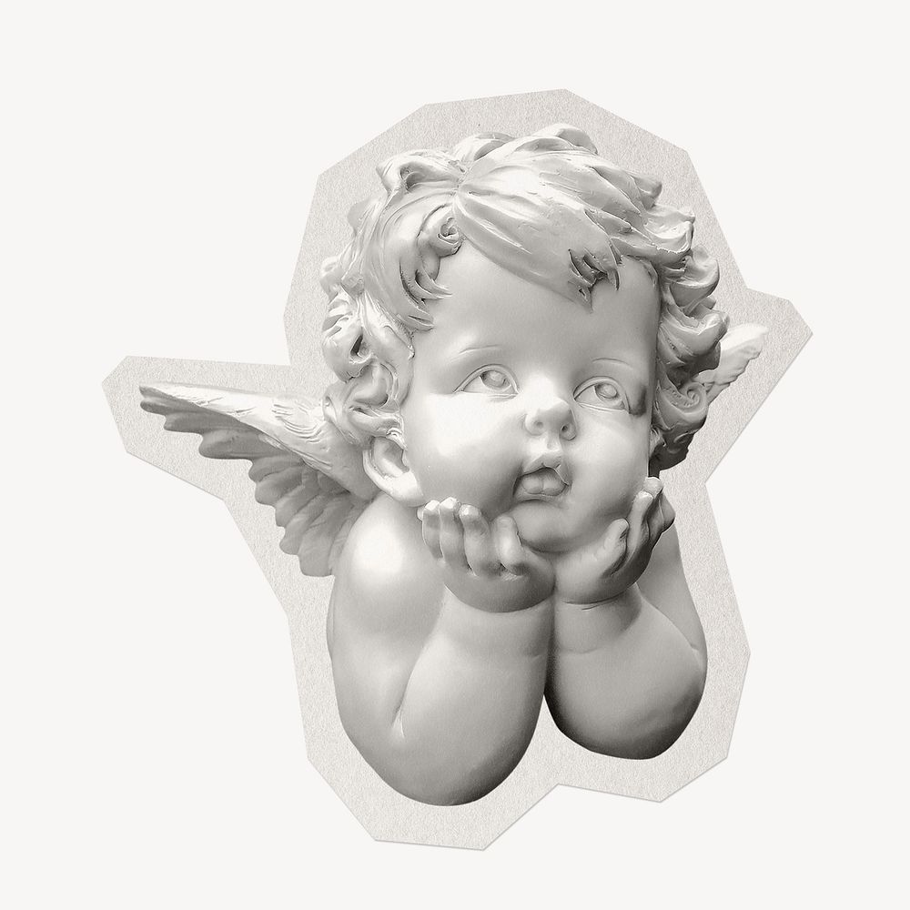 Vintage cherub sculpture, paper cut isolated design