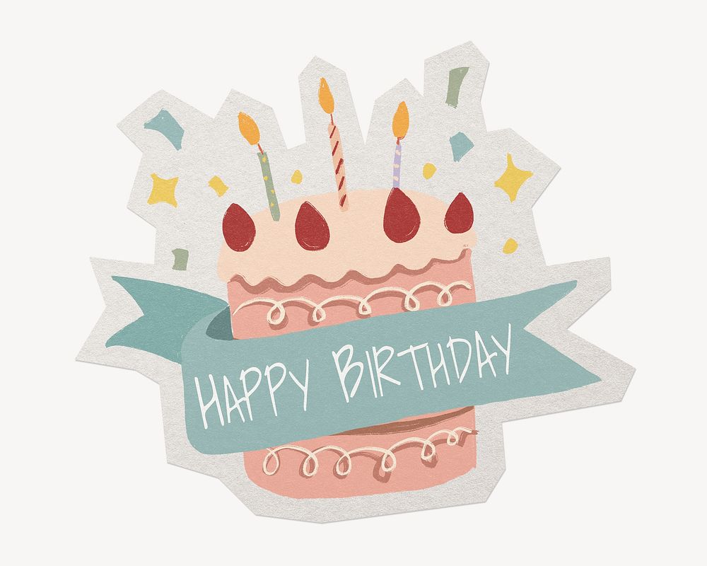 Happy birthday cake, paper cut isolated design