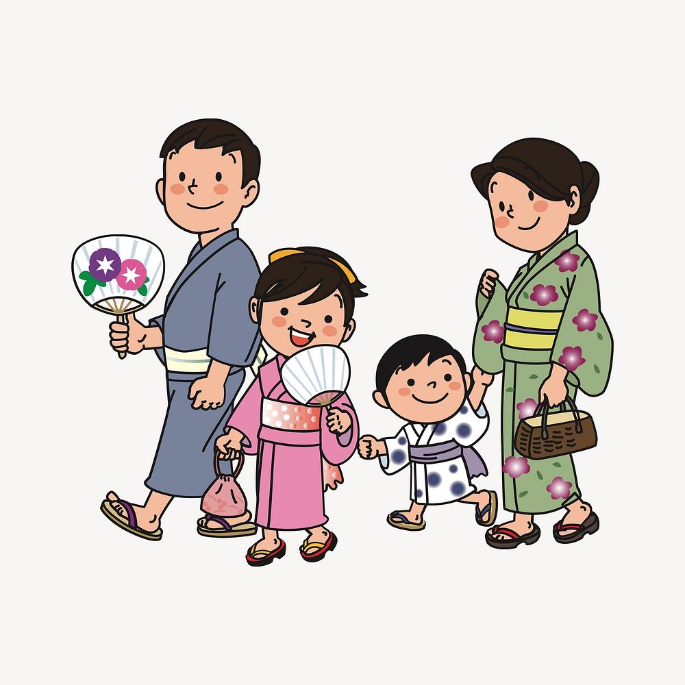 Japanese family illustration. Free public domain CC0 image.