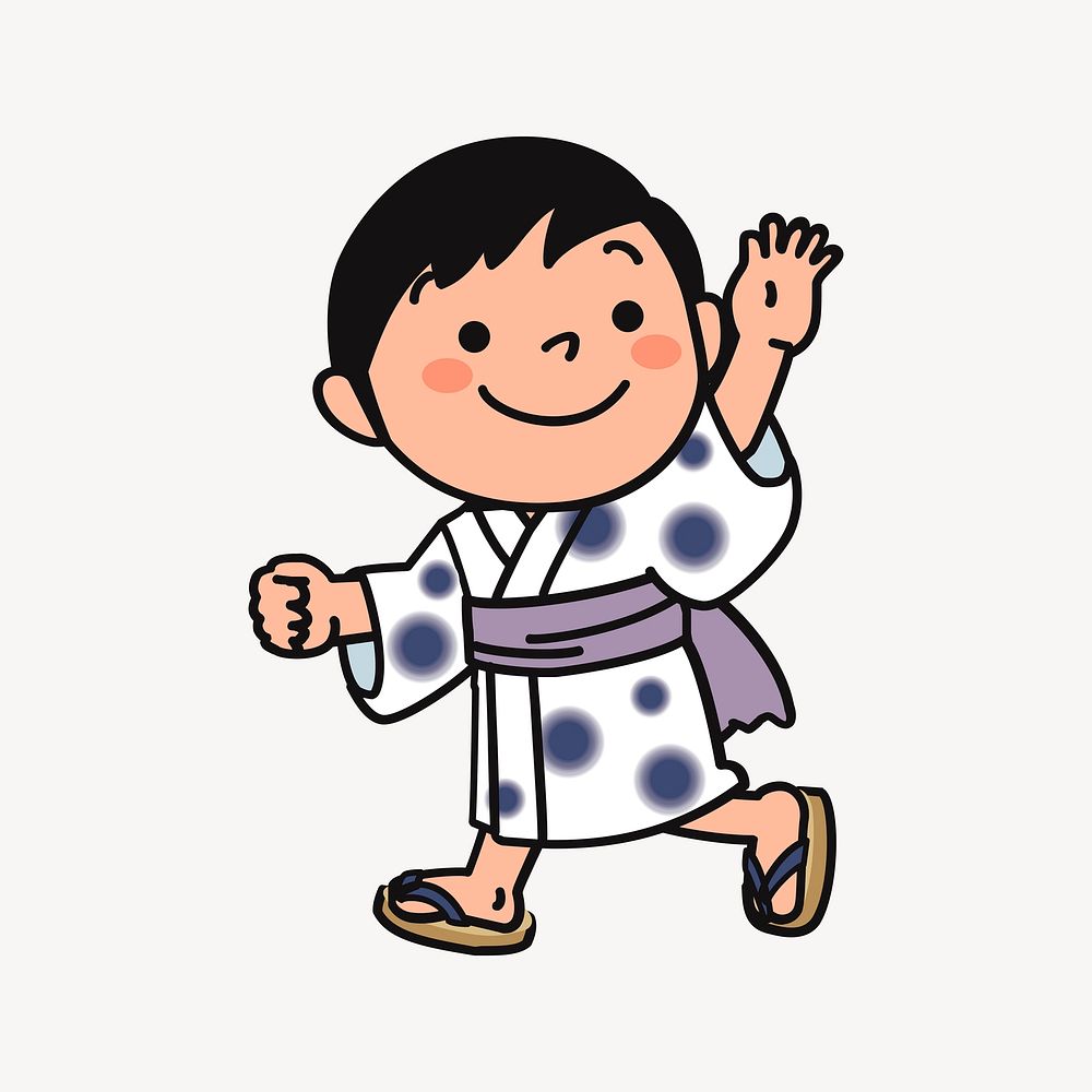 Boy in yukata traditional Japanese clothing illustration. Free public domain CC0 image.