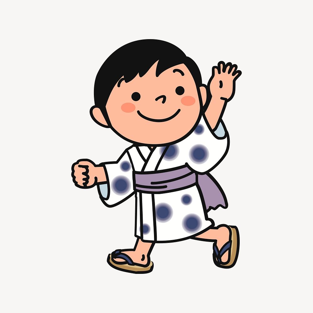 Boy in yukata traditional Japanese clothing illustration psd. Free public domain CC0 image.
