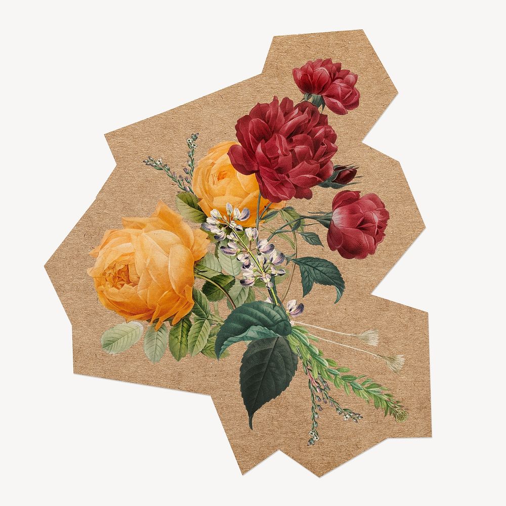 Vintage flower illustration, cut out paper element