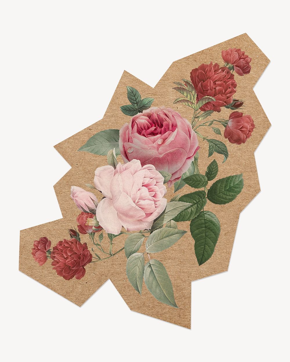 Vintage rose illustration, cut out paper element