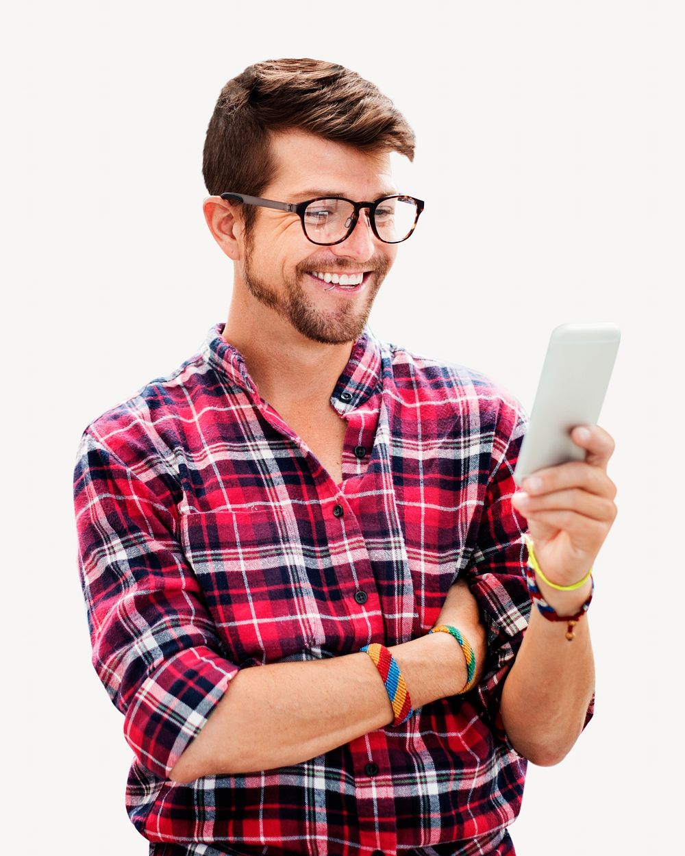 Young man using phone isolated image