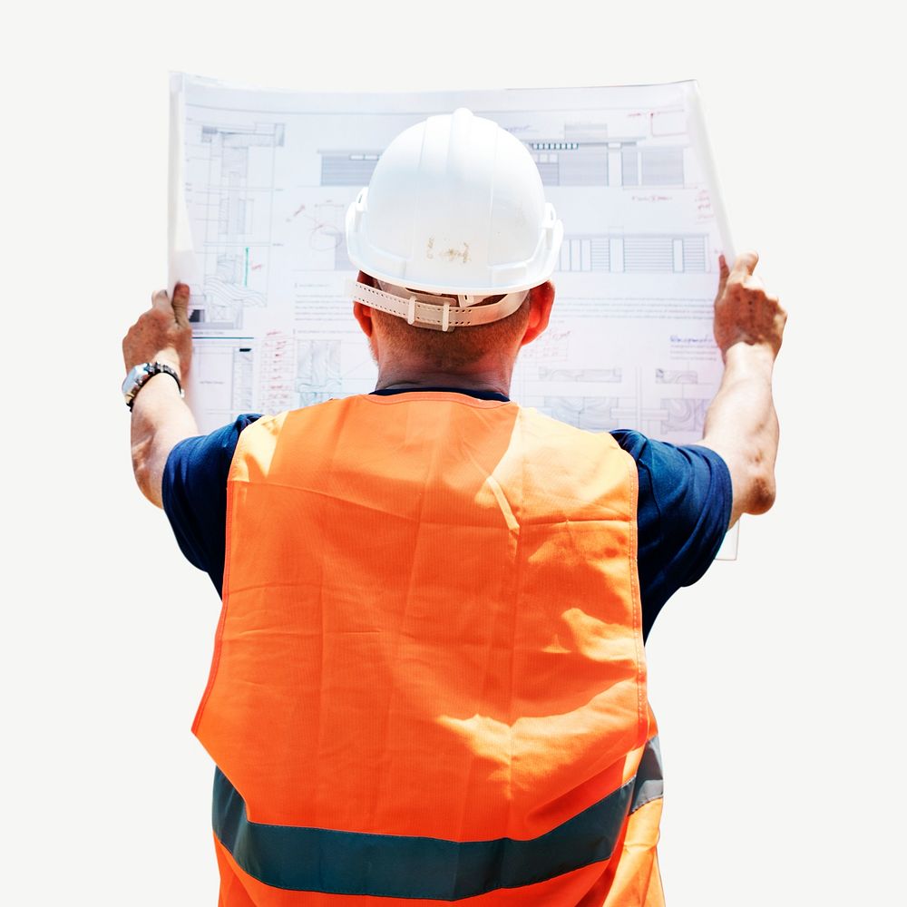 Site engineer at construction site collage element psd