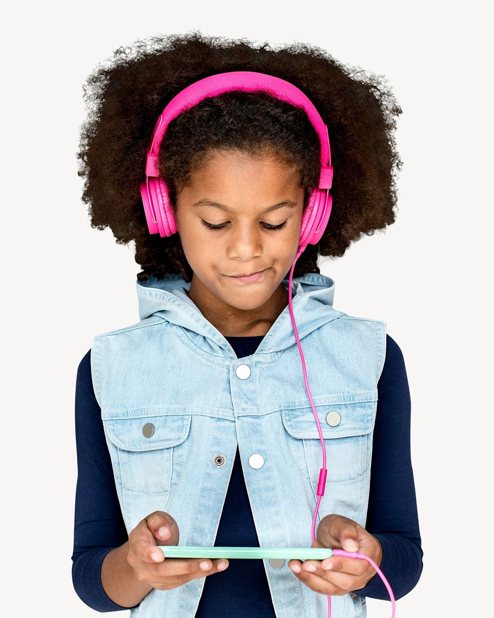 Girl with headphones isolated image