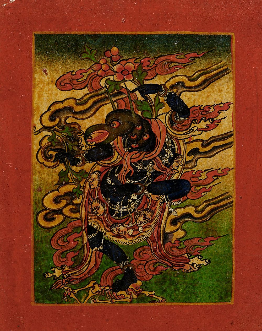 Parrot-Headed Dancing Dakini, Nyingmapa Buddhist or Bon Ritual Card