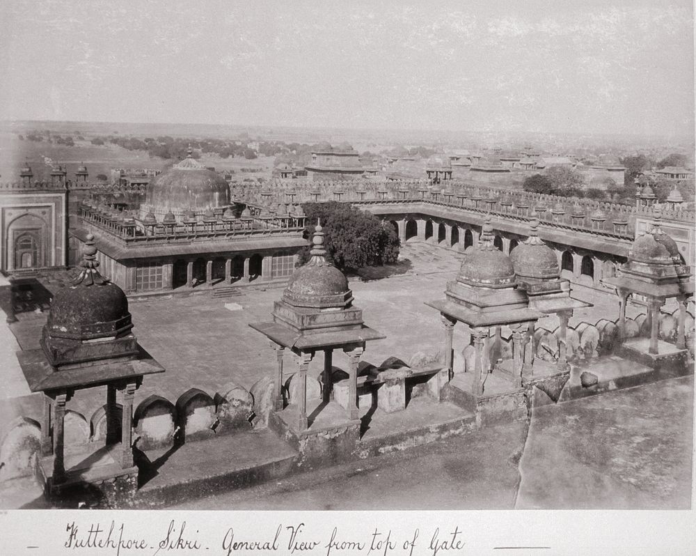 Futtehpore Sikri, General View from top of Gate by Samuel Bourne