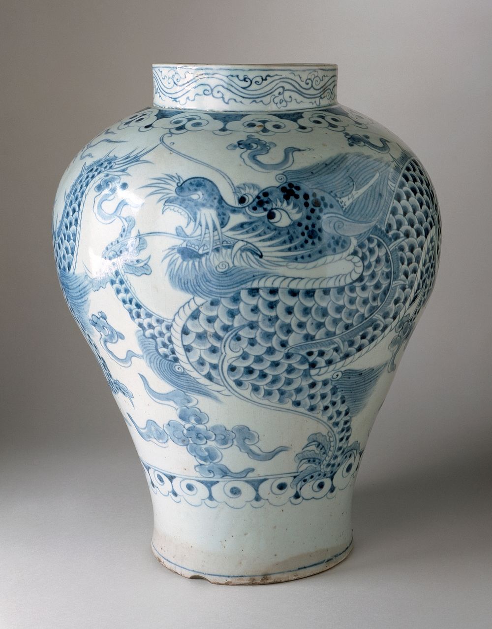 Jar with Dragon in Clouds Design in Underglaze Cobalt - blue
