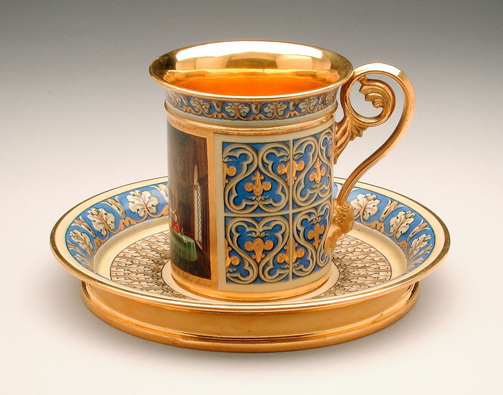 Chocolate Cup and Saucer (Tasse gothique) by Royal Porcelain Manufactory and Jean Claude Rumeau