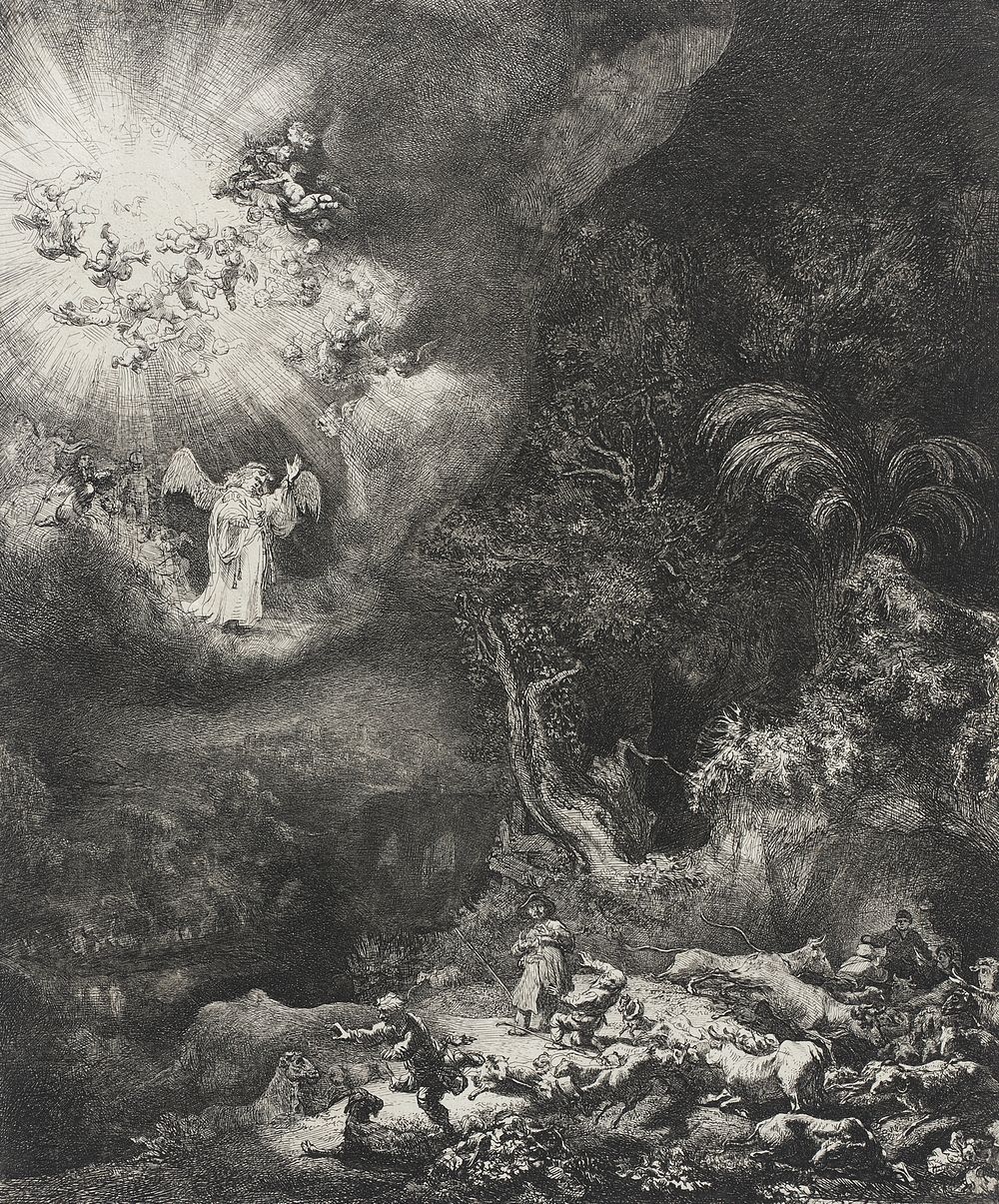 The Angel Appearing to the Shepherds by Rembrandt Harmensz van Rijn