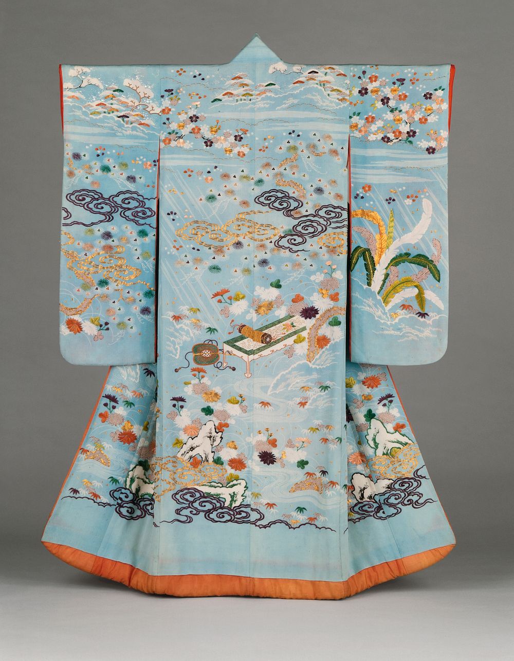Woman's Kimono (Furisode) with Imagery Alluding to the Noh Play Kikujido