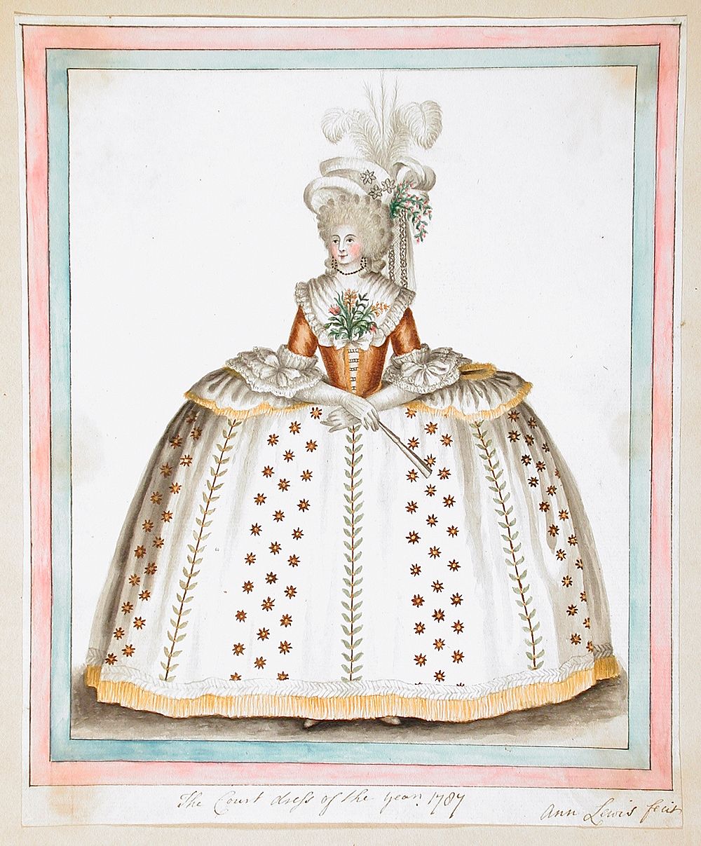 Collection of English Original Watercolour Drawings:  The Court Dress of the Year 1784 by Ann Frankland Lewis