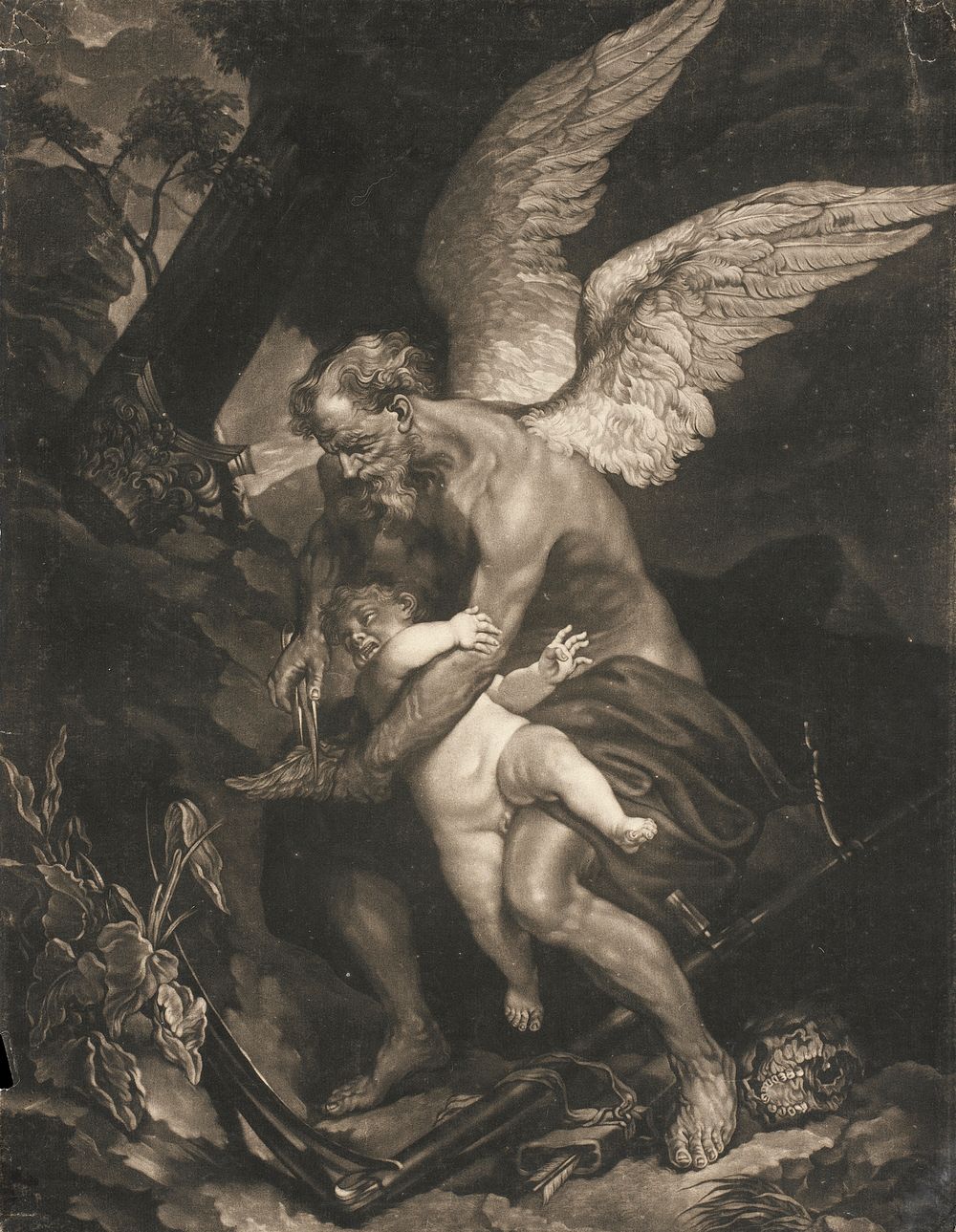 Time Clipping Cupid's Wings by James McArdell 1765 and Sir Anthony van Dyck