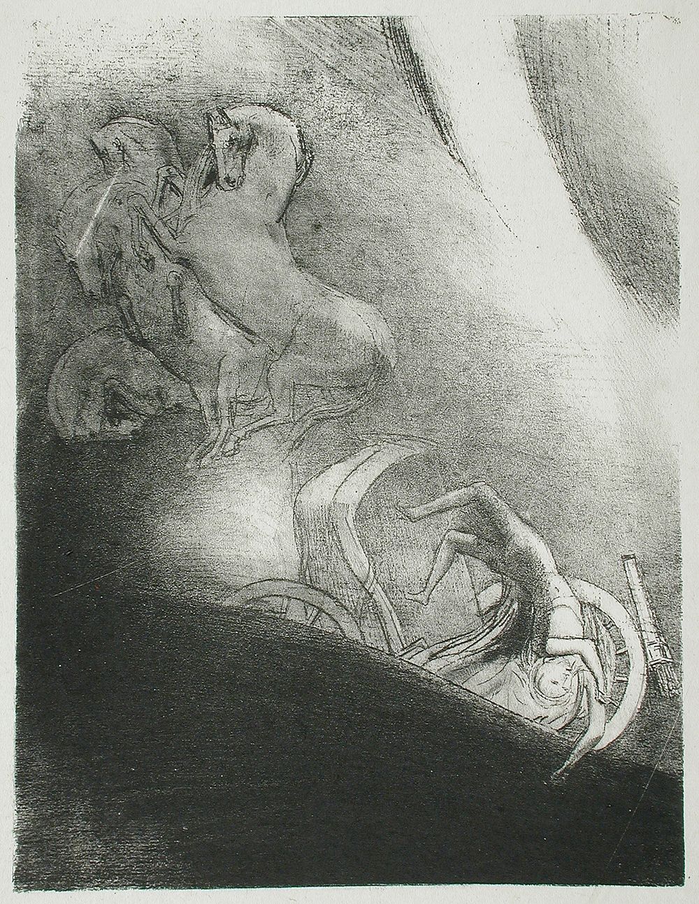 Il Tombe dans l'abîme, la tête en bas by Odilon Redon