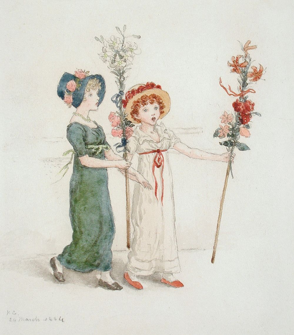 Two Children with Staffs by Kate Greenaway