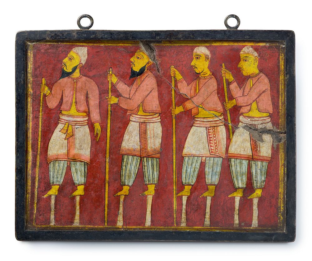 Traditional painting of men on stilts