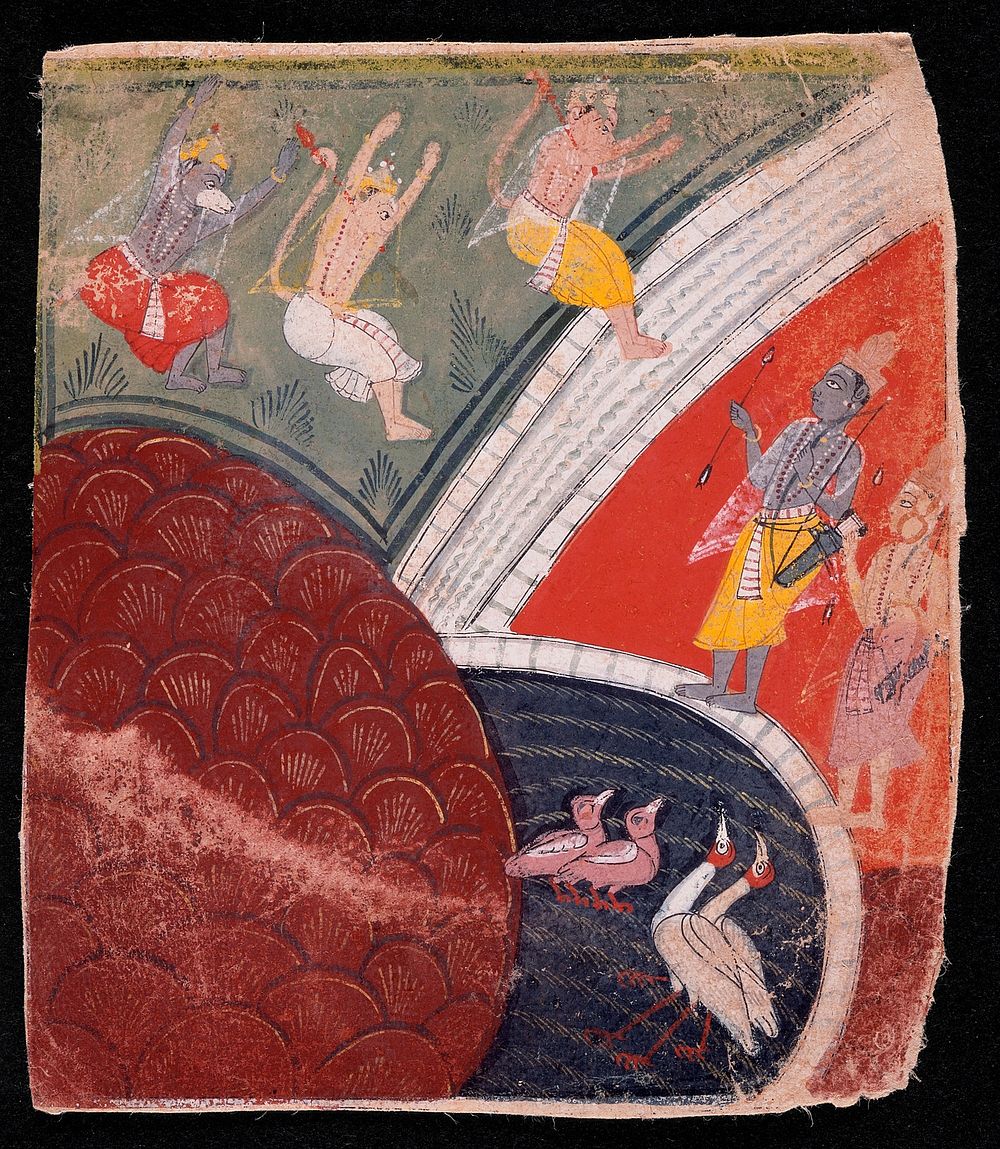 Rama and Lakshmana Watching Three Animal Warriors Jump a Pond, From a Ramayana (Adventures of Rama)