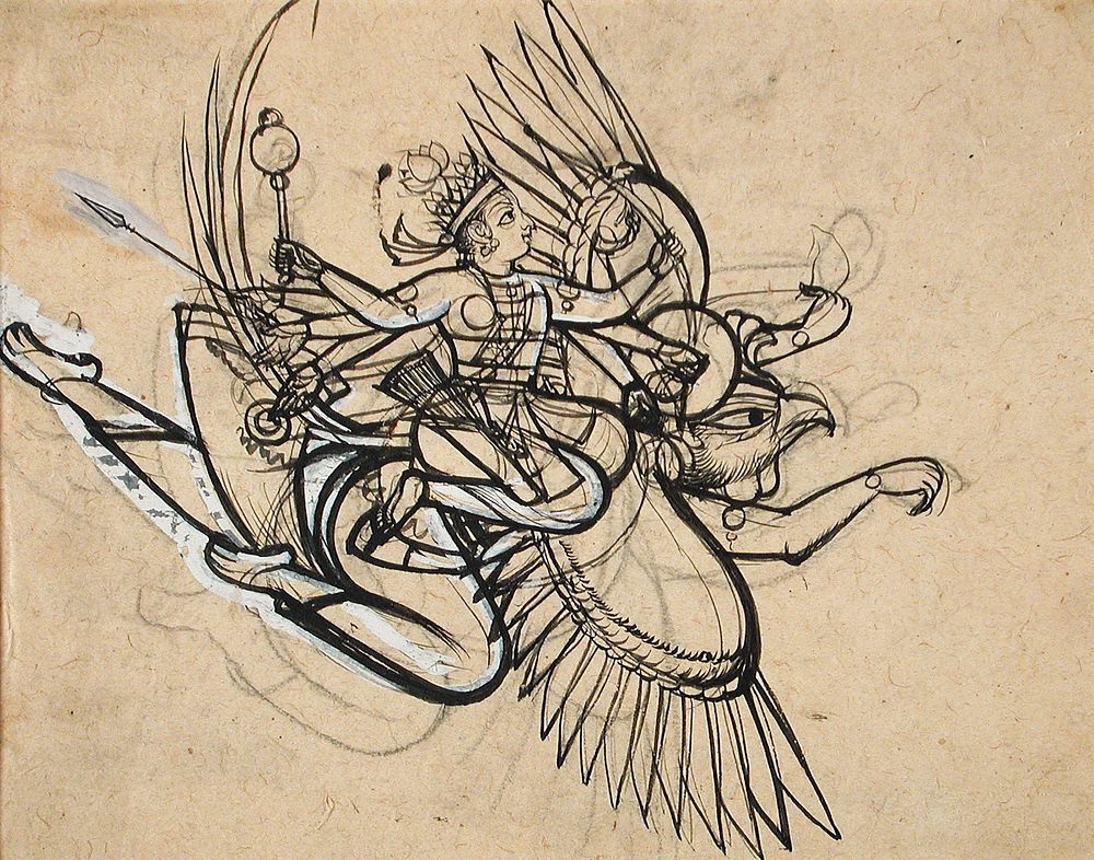 The Hindu God Vishnu Riding on His Mount Garuda