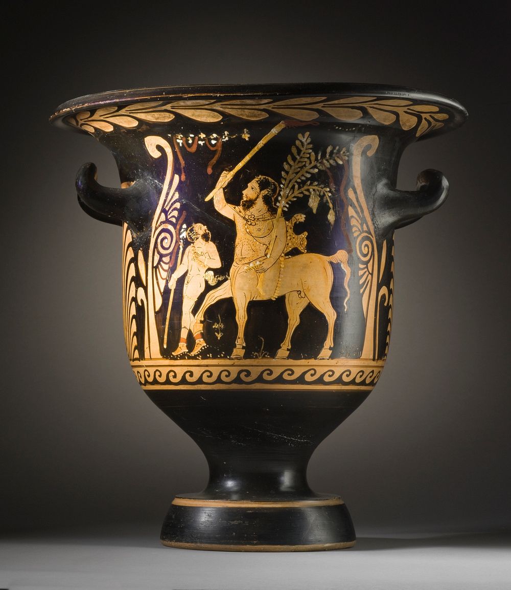 Bell-Krater with (A) the Centaur Chiron Accompanied by a Satyr and (B) Two Youths by Python