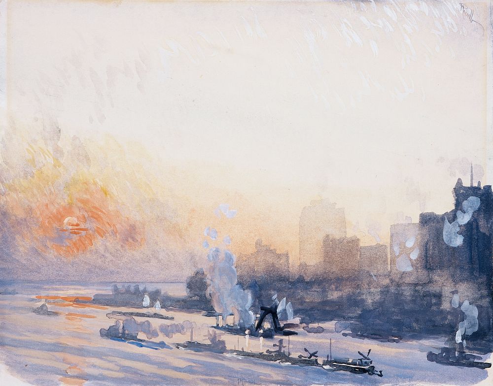 Winter Sunset, New York Harbor by Joseph Pennell