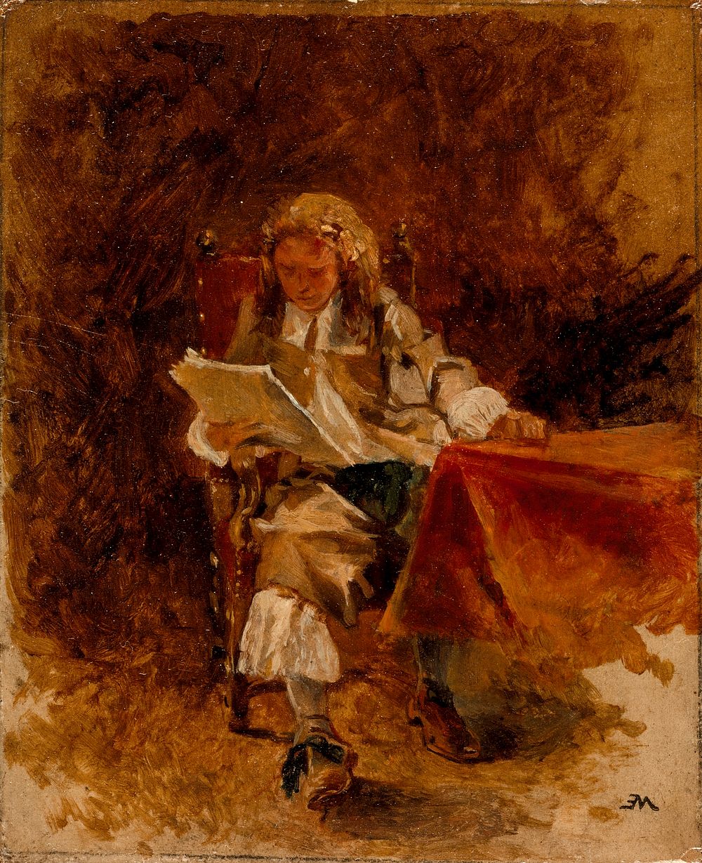 Study of a Seated Cavalier Reading by Jean Louis Ernest Meissonier