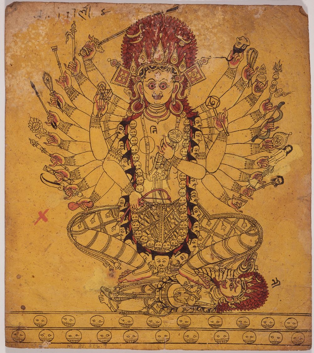 A Tantric Form of the Hindu Goddess Kali (Recto),  Horse (Verso), Folio from a Book of Iconography