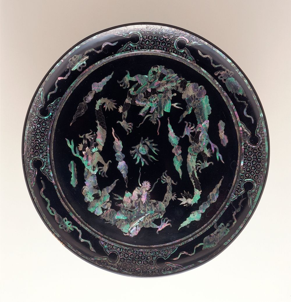 Dish with Two Dragons Chasing a Flaming Pearl