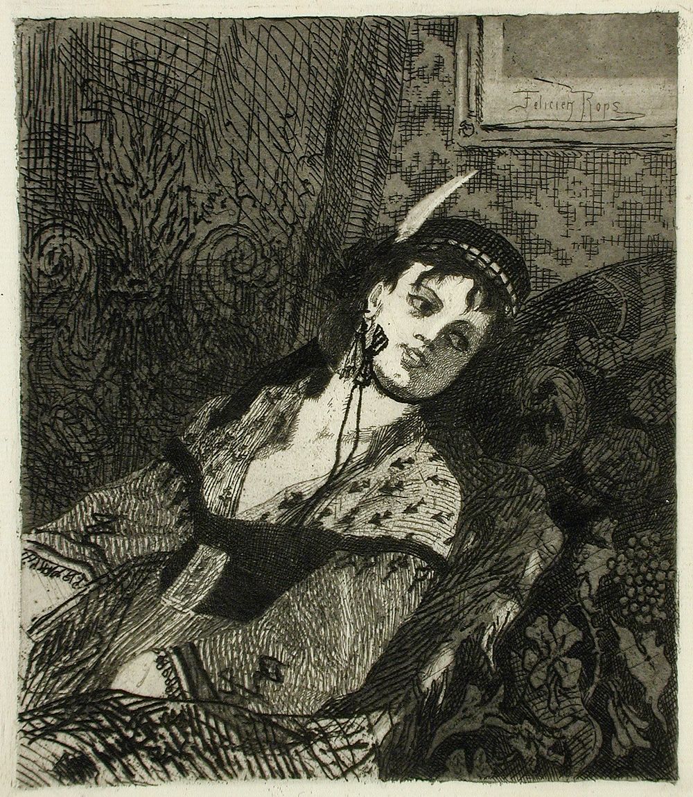 La Femme à la toque écossaise by Félicien Victor Joseph Rops