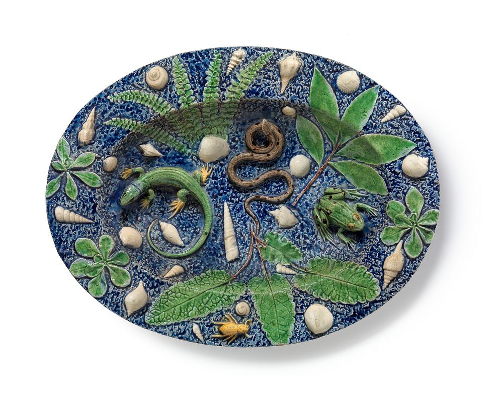 Oval Rustic Dish with Shells and Reptiles by Palissy  Bernard