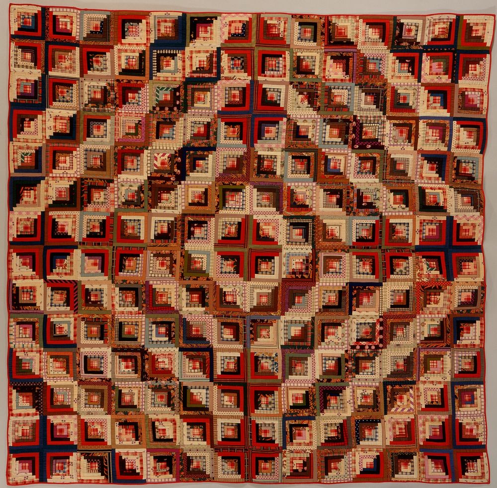 Quilt, 'Log Cabin (Barnraising Variation)'