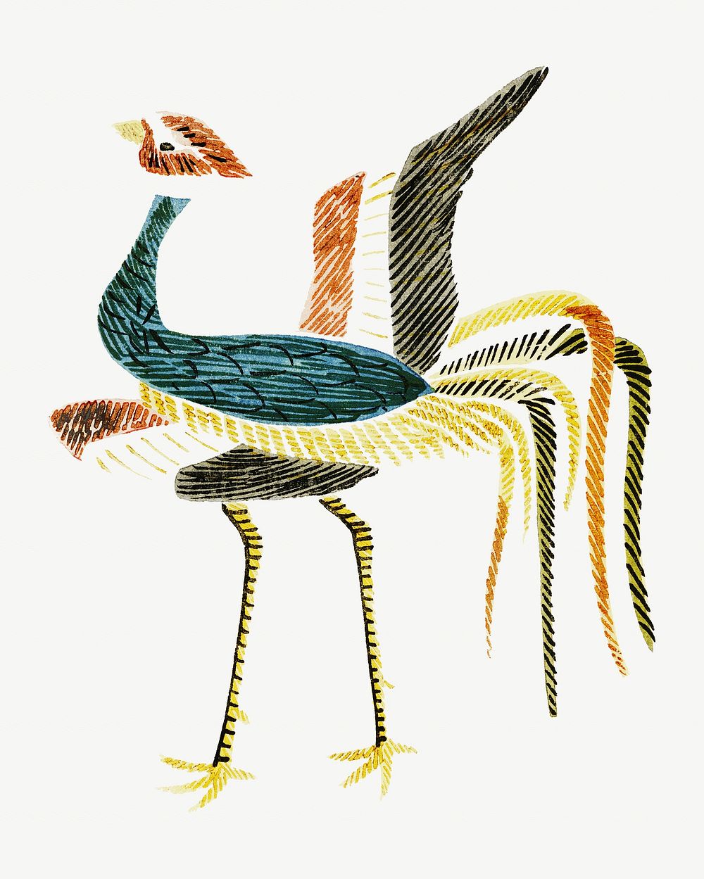 Colorful crane illustration, collage element  psd