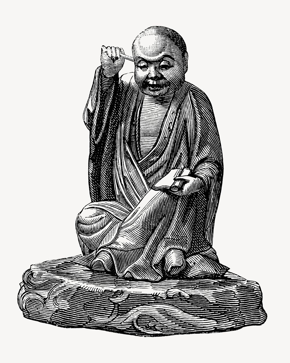 Buddhist monk black and white illustration