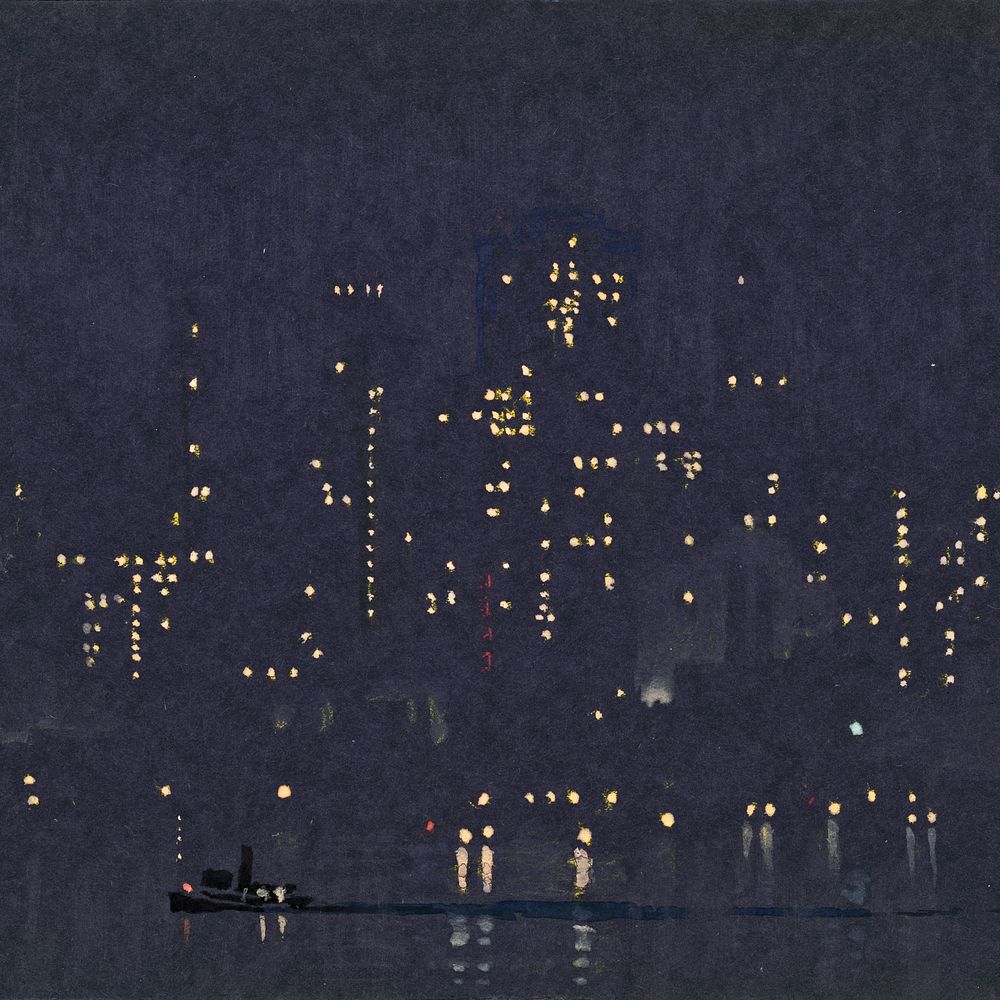 Night lights of Manhattan, cityscape painting by Joseph Pennell. Remixed by rawpixel.
