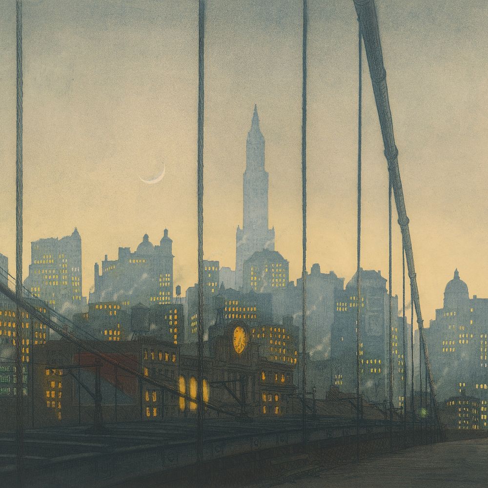 Brooklyn bridge, New York painting by František Tavík šimon. Remixed by rawpixel.