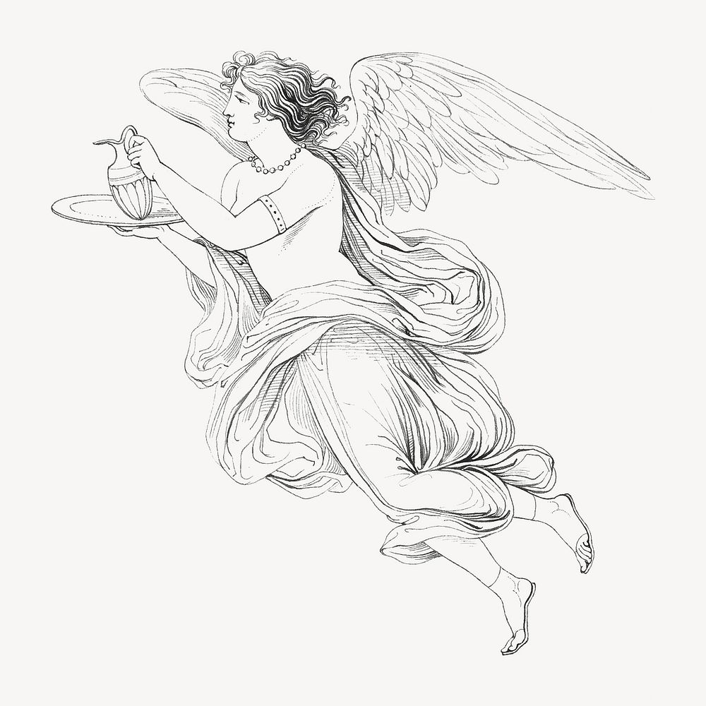 An Angel Holding a Carafe on a Plate illustration by David-Pierre Giottino Humbert de Superville. Remixed by rawpixel.