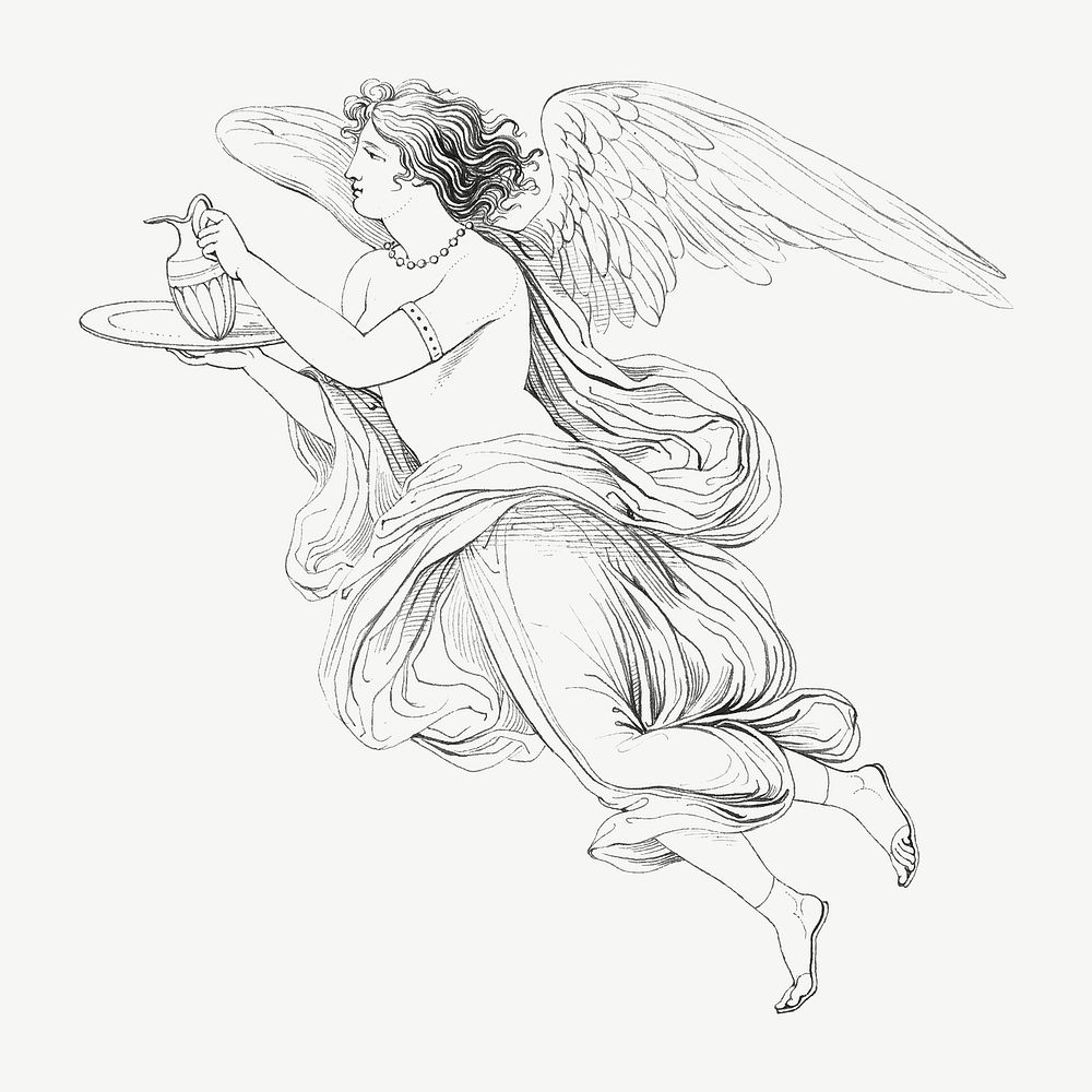 An Angel Holding a Carafe on a Plate illustration by David-Pierre Giottino Humbert de Superville psd. Remixed by rawpixel.