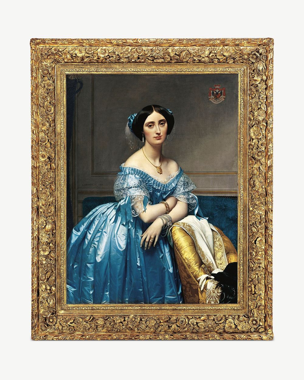 Louis XIII style Ovolo frame, vintage woman portrait psd. Remixed by rawpixel.