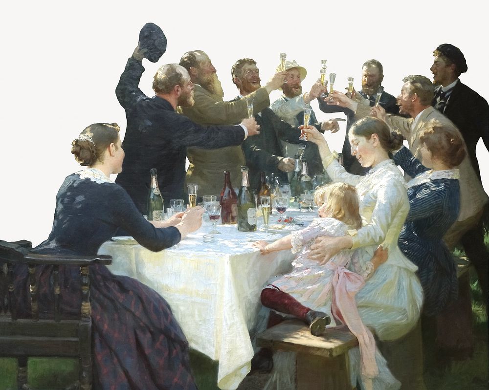 Hip, Hip, Hurrah! Artists' festival on Skagen, illustration by Peder Severin Krøyer. Remixed by rawpixel.