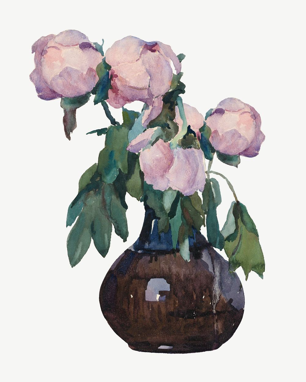 Vase with peonies, vintage flower illustration by Konštantín Kövári-Kačmarik psd. Remixed by rawpixel.