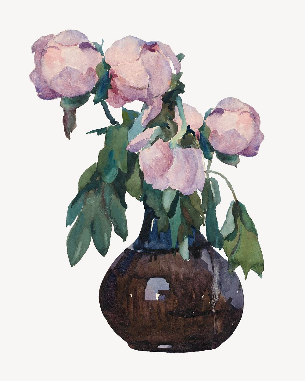 Vase with peonies, vintage flower illustration by Kon&scaron;tant&iacute;n K&ouml;v&aacute;ri-Kačmarik. Remixed by rawpixel.