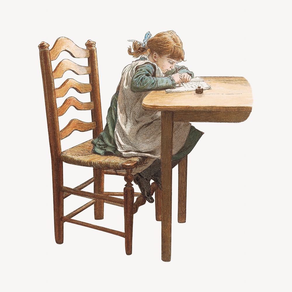 Girl Writing, vintage illustration by Robert Barnes. Remixed by rawpixel.