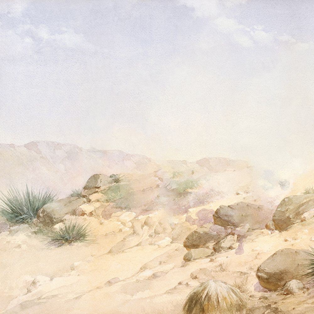 Wild west landscape background, watercolor painting. Remixed from Herman Wendelborg Hansen artwork, by rawpixel.